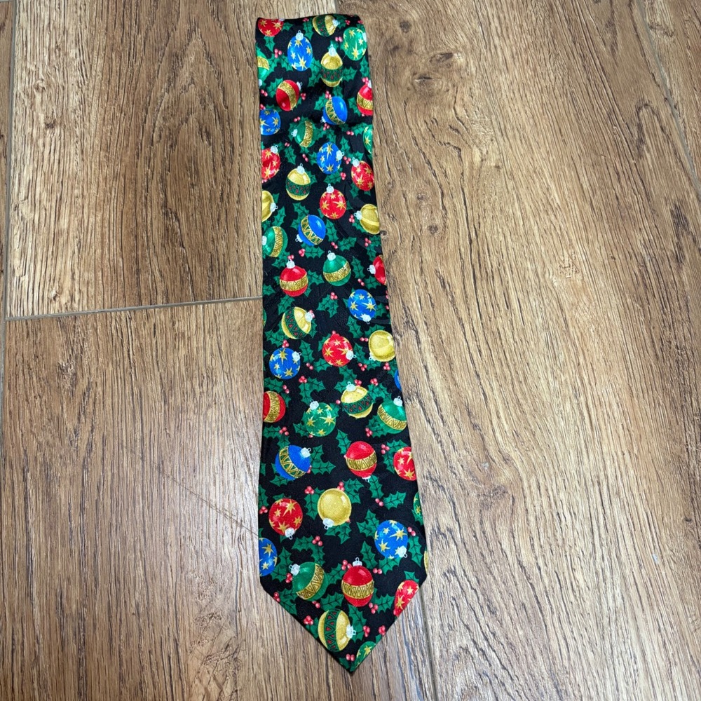 Christmas Ornament 100% Silk Tie Black Holiday Festive Hand Made Korea addiction